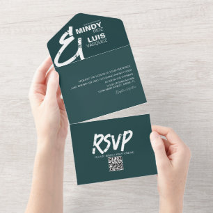 Bold Green AMPERSAND Grunge Wedding All In One Invitation