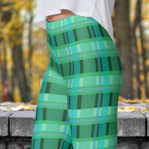 Bold Green and Black Check Pattern Leggings