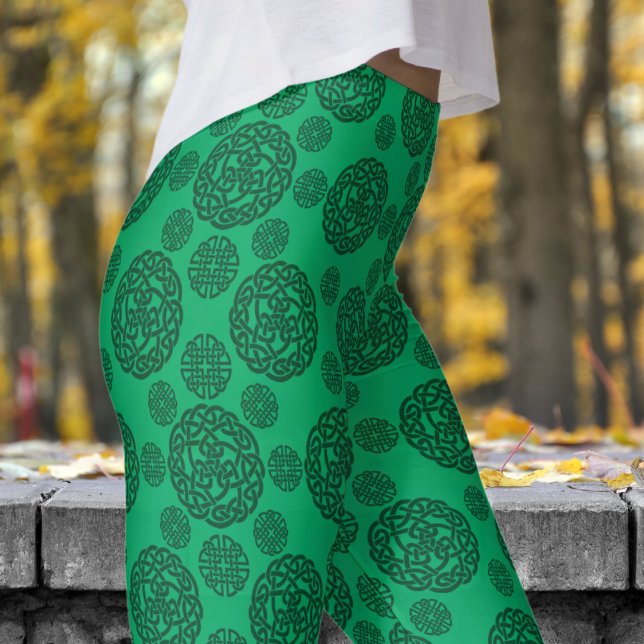 Bold Green and Black Circular Tribal Pattern Leggings (Bold Green and Black Circular Tribal Pattern Leggings)