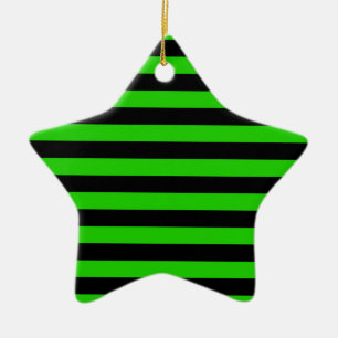 Bold Green and Black Stripes Pattern Ceramic Ornament
