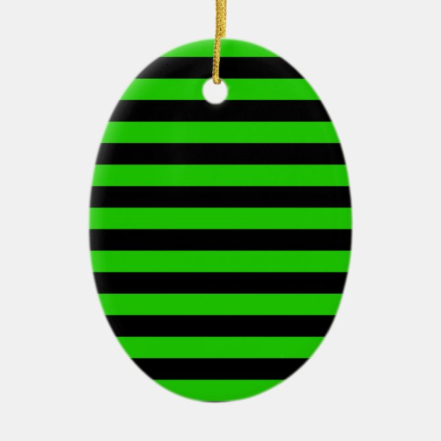 Bold Green and Black Stripes Pattern Ceramic Ornament (Front)