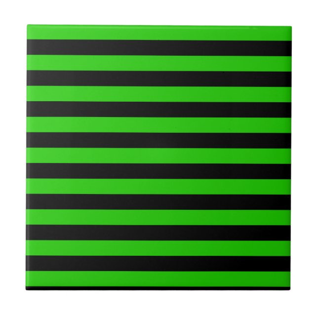 Bold Green and Black Stripes Pattern Ceramic Tile (Front)