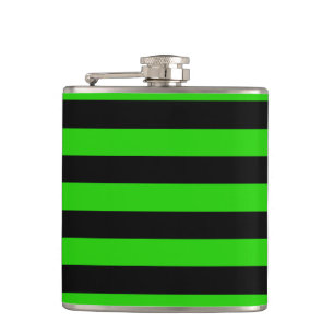 Bold Green and Black Stripes Pattern Hip Flask