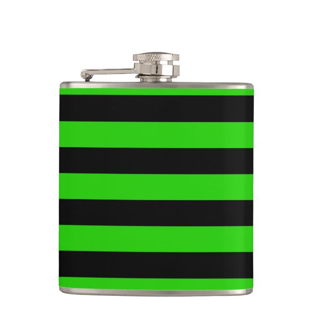 Bold Green and Black Stripes Pattern Hip Flask (Front)