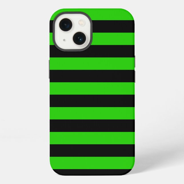 Bold Green and Black Stripes Pattern iPhone Case (Back)