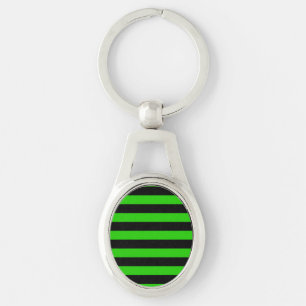 Bold Green and Black Stripes Pattern Key Ring