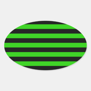 Bold Green and Black Stripes Pattern Oval Sticker