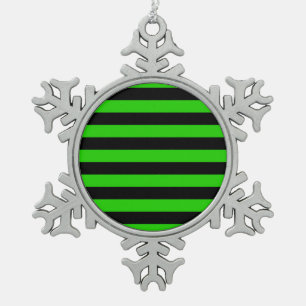 Bold Green and Black Stripes Pattern Snowflake Pewter Christmas Ornament