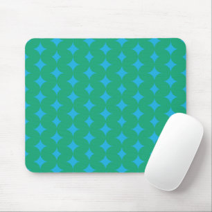 Bold Green and Blue Retro Star Pattern Vibrant Mouse Pad