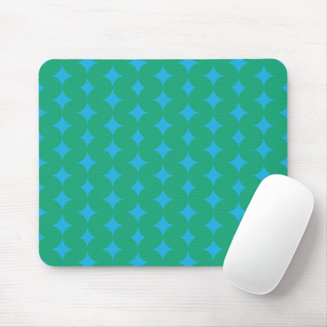 Bold Green and Blue Retro Star Pattern Vibrant Mouse Pad (With Mouse)