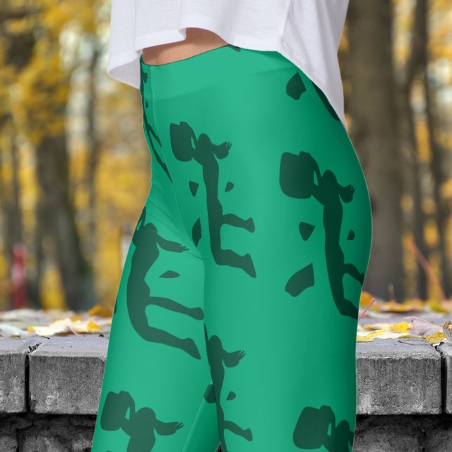 Bold Green Blue Womens Rock Climbing Pattern Leggings (Womens Rock Climbing on Green Blue Leggings)