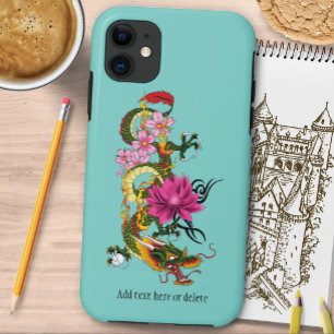 Bold Green Chinese Dragon Lotus Teal Tattoo iPhone 11 Case