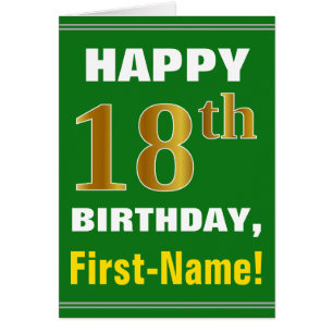 Bold, Green, Faux Gold 18th Birthday w/ Name Card