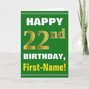 Bold, Green, Faux Gold 22nd Birthday w/ Name Card