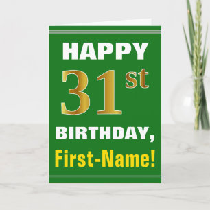 Bold, Green, Faux Gold 31st Birthday w/ Name Card