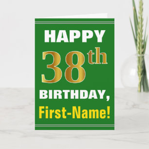Bold, Green, Faux Gold 38th Birthday w/ Name Card