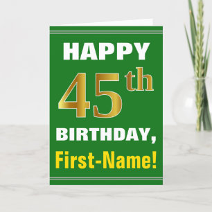 Bold, Green, Faux Gold 45th Birthday w/ Name Card