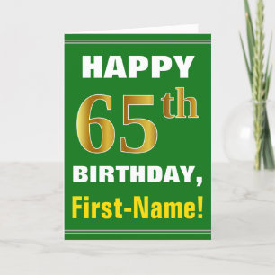 Bold, Green, Faux Gold 65th Birthday w/ Name Card