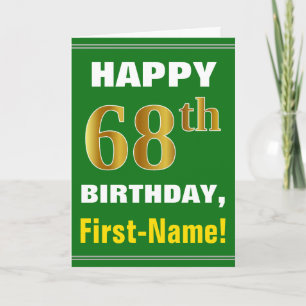 Bold, Green, Faux Gold 68th Birthday w/ Name Card