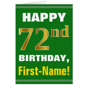 Bold, Green, Faux Gold 72nd Birthday w/ Name Card