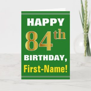 Bold, Green, Faux Gold 84th Birthday w/ Name Card