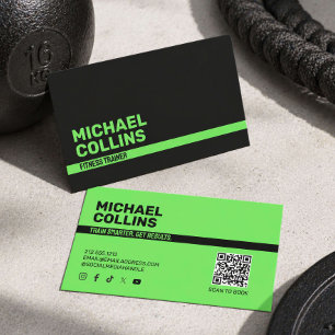 Bold Green Fitness Trainer Modern Business Card