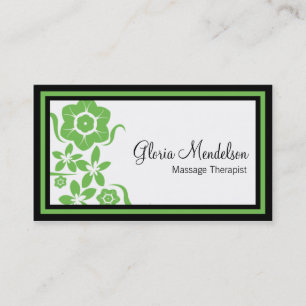 Bold Green Floral Massage Therapy Business Card
