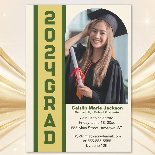 Bold, Green & Gold, 2024 Graduation Invitation (Creator Uploaded)