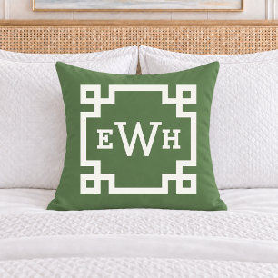 Bold Green Greek Key Monogram Initial Cushion