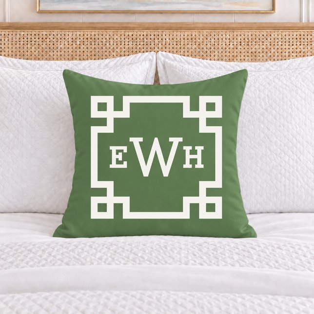Bold Green Greek Key Monogram Initial Cushion (Creator Uploaded)