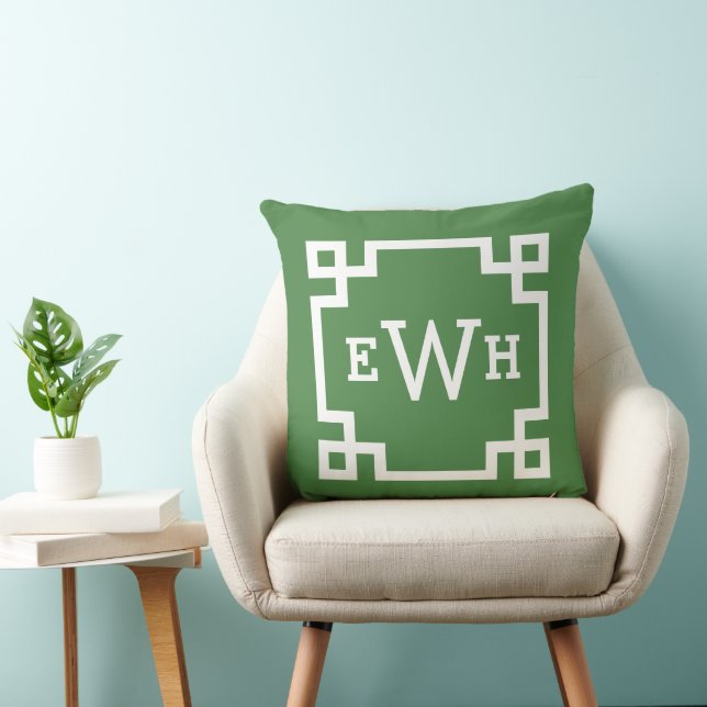 Bold Green Greek Key Monogram Initial Cushion (Chair)