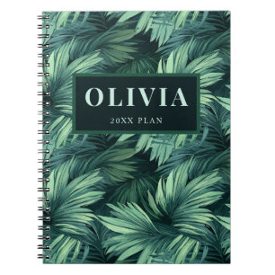 Bold green jungle tropical palm pattern notebook