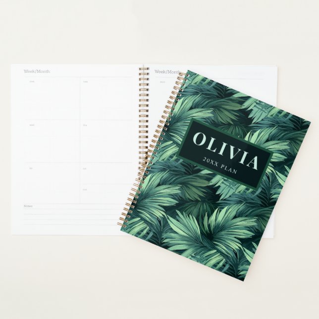 Bold green jungle tropical palm pattern planner (Display)