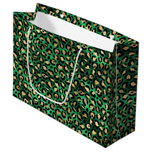 Bold Green Leopard Print   Glam Animal Pattern Large Gift Bag