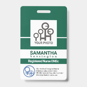 Bold Green Line Column Staff Nurse Photo ID Badge