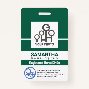 Bold Green Line Column Staff Nurse Photo ID ID Badge