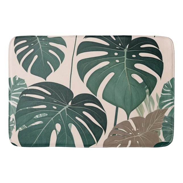 Bold Green Monstera Leaves Tropical Jungle  Bath Mat (Front)