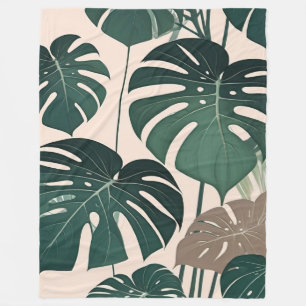 Bold Green Monstera Leaves Tropical Jungle  Fleece Blanket