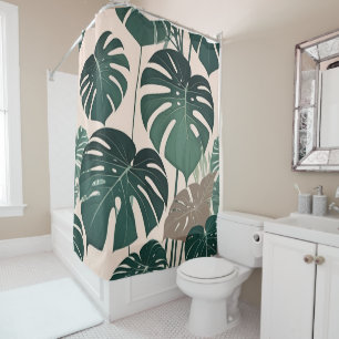 Bold Green Monstera Leaves Tropical Jungle  Shower Curtain