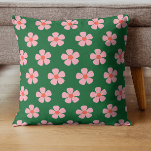 Bold Green & Pink Flower Tropical Whimsical Spring Cushion