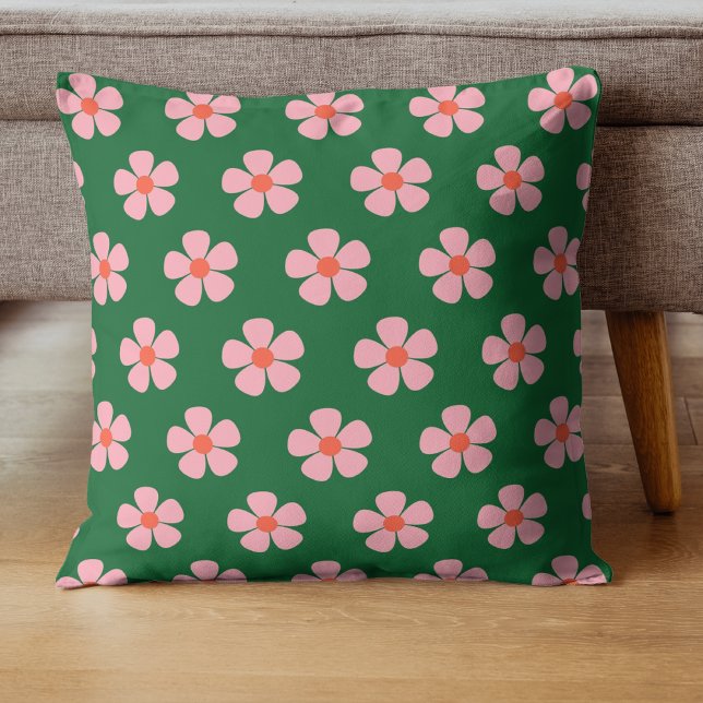 Bold Green & Pink Flower Tropical Whimsical Spring Cushion (Creator Uploaded)
