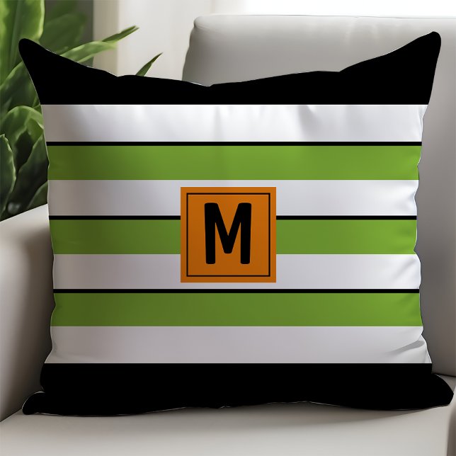 Bold Green Stripes Monogram Cushion (Creator Uploaded)