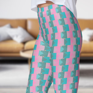 Bold Green Teal and Pink Arrows Pattern Leggings