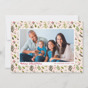 Bold Greenery Berries Christmas Photo Cream Holiday Card