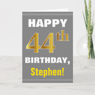 Bold, Grey, Faux Gold 44th Birthday w/ Name Card