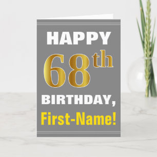 Bold, Grey, Faux Gold 68th Birthday w/ Name Card