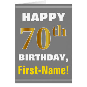Bold, Grey, Faux Gold 70th Birthday w/ Name Card