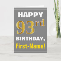 Bold, Grey, Faux Gold 93rd Birthday w/ Name Card