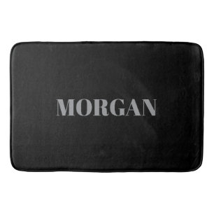 Bold Grey Name on Black Bath Mat