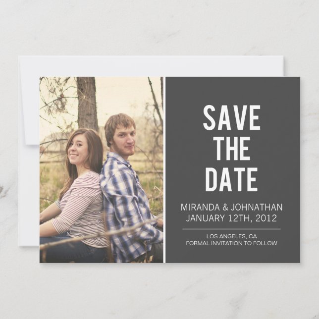 Bold Grey Photo Save The Date Announcements (Front)